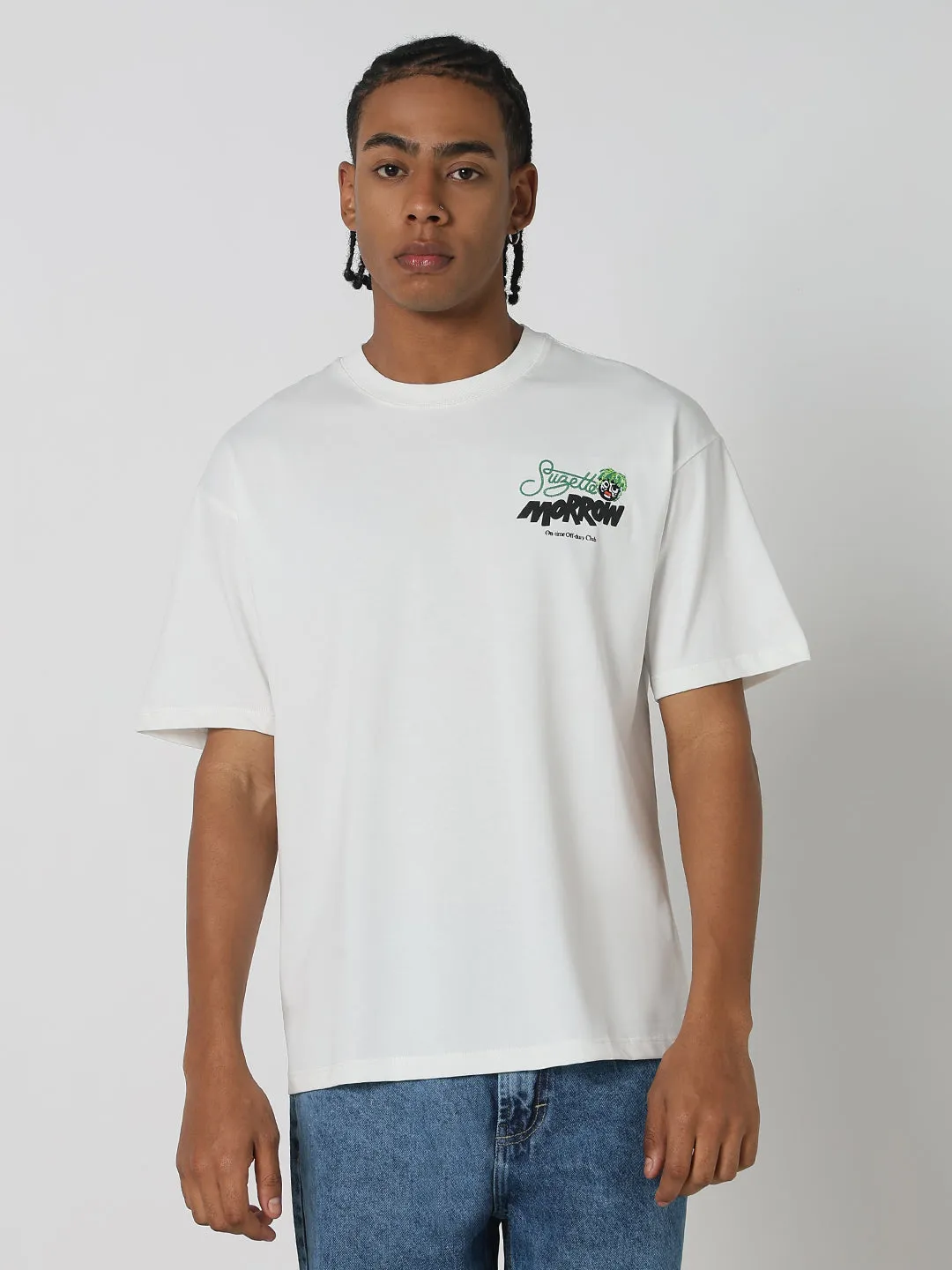 Snow Ready Men's Printed White Relaxed Fit T-Shirt