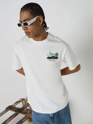 Soft Hoodie Adjustable drawstring Men's Printed White Relaxed Fit T-Shirt