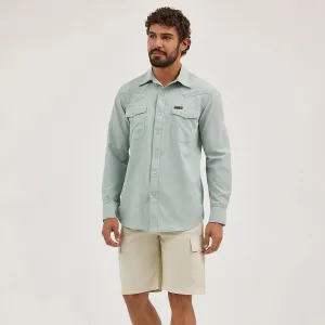 Wrangler ATG Men's L/S Solid Western Snap Shirt in Iceberg Green Breathable mesh quick dry