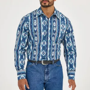 Wrangler Men's Checotah L/S Western Snap Shirt in Ocean Blue (Tall Sizes Available) Moisture Wicking Technology Comfy Essentials Wear