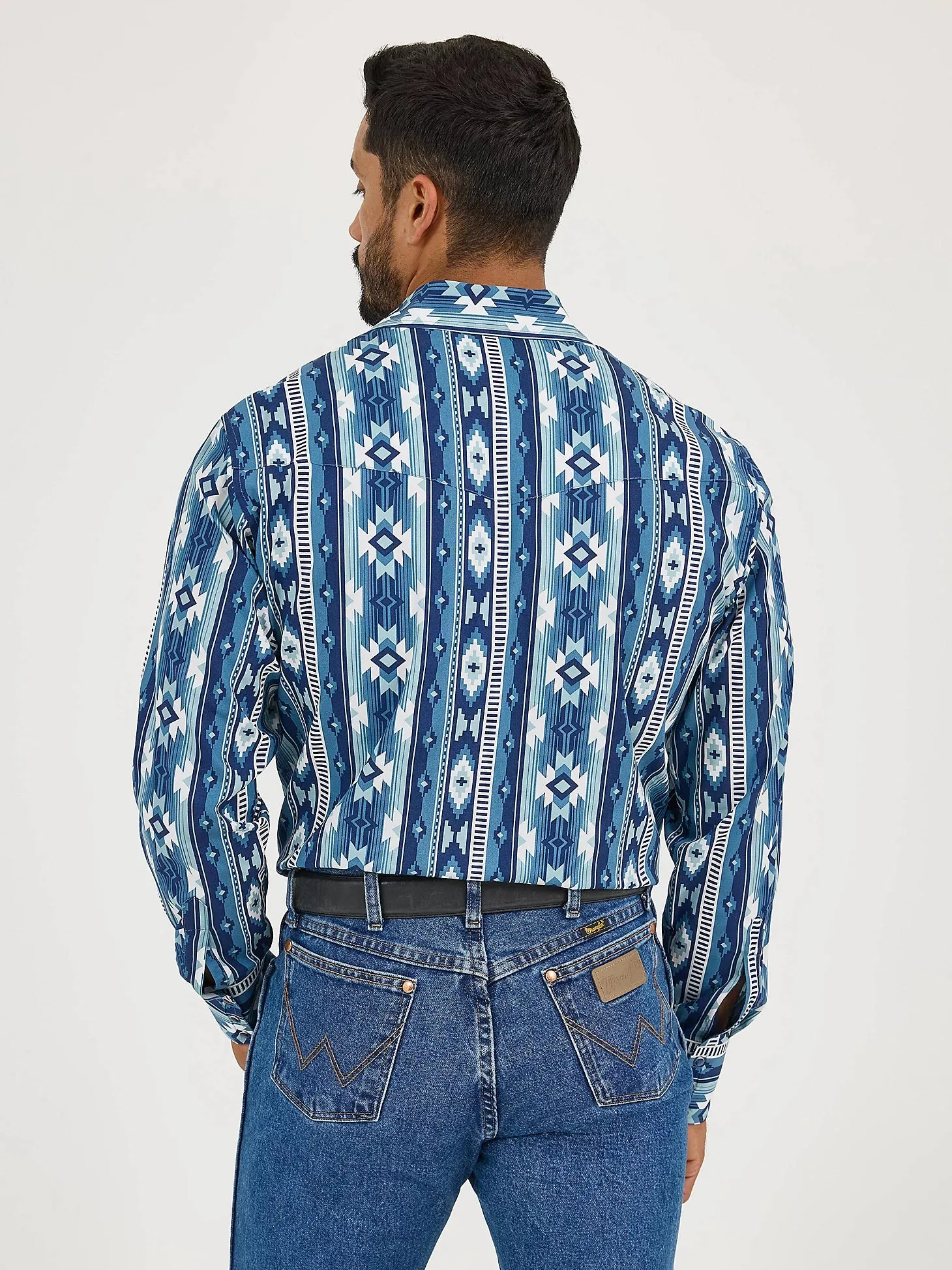 Wrangler Men's Checotah L/S Western Snap Shirt in Ocean Blue (Tall Sizes Available) Cozy Vibe Casual Chic