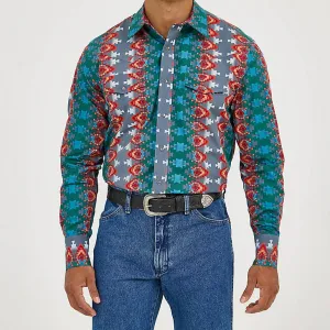 Wrangler Men's Checotah L/S Western Snap Shirt in Ocean Fire (Tall Sizes Available) NonRestrictive Cut