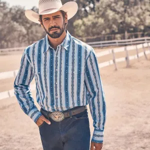 Wrangler Men's Checotah L/S Western Snap Shirt in River Blue (Tall Sizes Available) Seasonal top