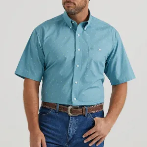 Wrangler Men's Classics S/S Button Down Shirt in Blue Paisley Comfy Stretch Fit Anti Static Fabric