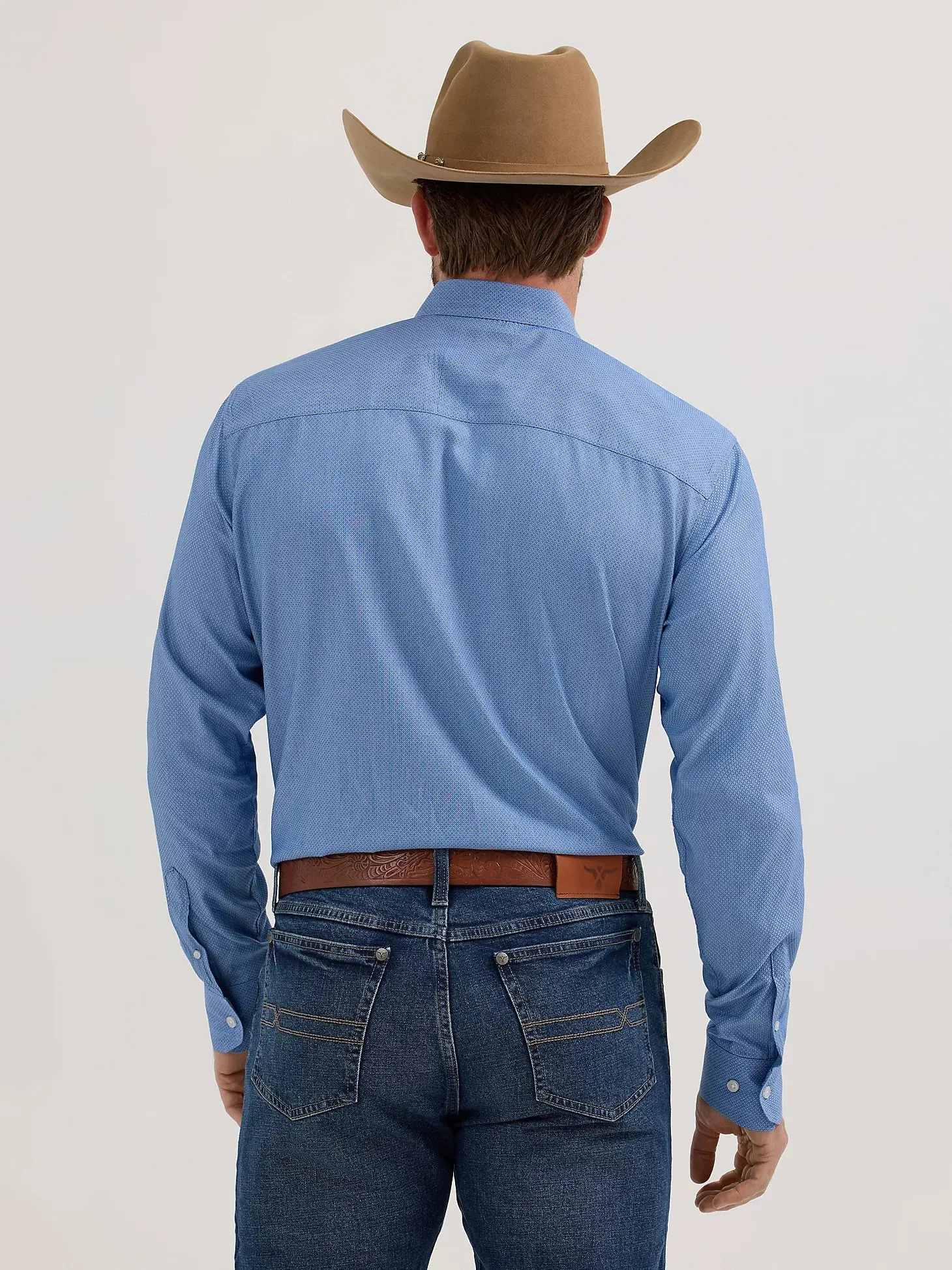 Wrangler Men's Cody Johnson L/S Diamond Button Down Shirt in Blue Airflow Ventilation