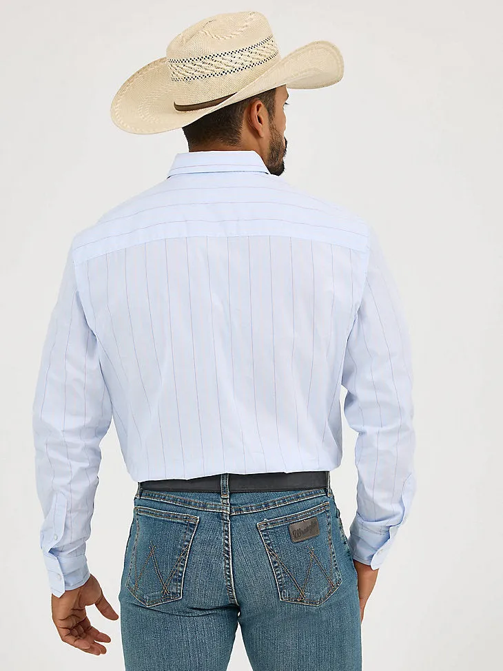 Wrangler Men's Cody Johnson L/S Pinstripe Button Down Shirt in Light Blue Biodegradable Textile