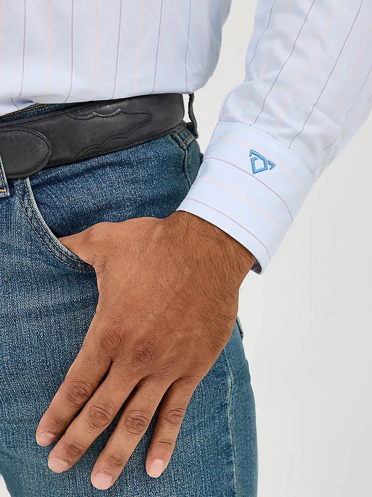 Wrangler Men's Cody Johnson L/S Pinstripe Button Down Shirt in Light Blue Smart Casual Look