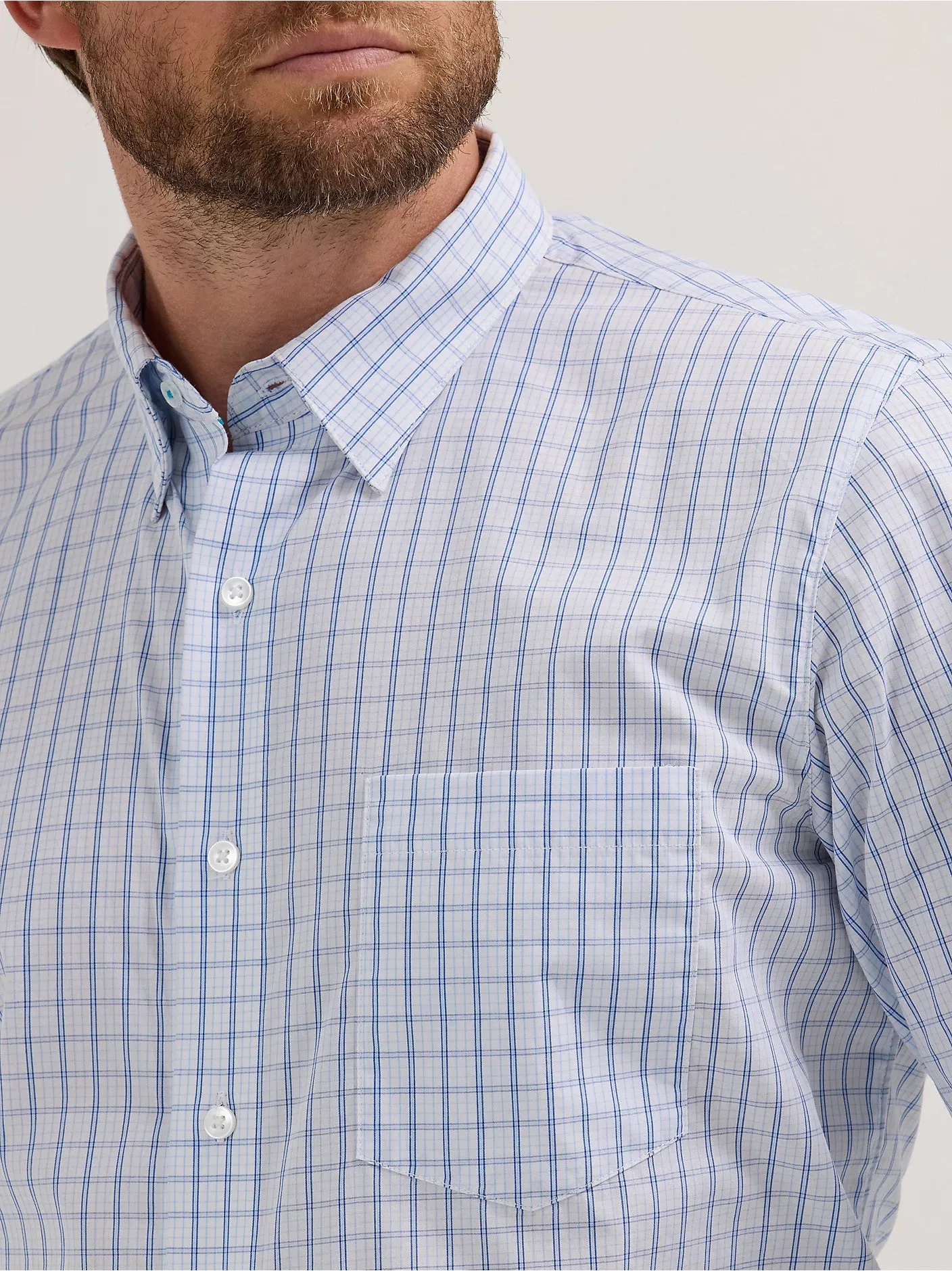 Wrangler Men's Cody Johnson L/S Square Button Down Shirt in Blue Windowpane Cozy Wear Design