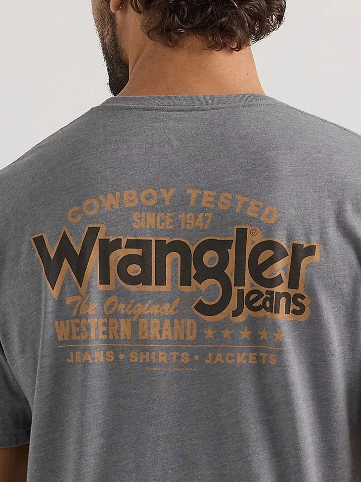 simple design Wrangler Men's Graphic Logo T-Shirt in Graphite Heather
