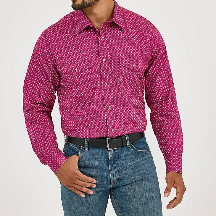 Non Irritating Collar Wrangler Men's L/S 20X Competition Western Snap Shirt in Sangria Diamonds (Available in Tall Sizes)