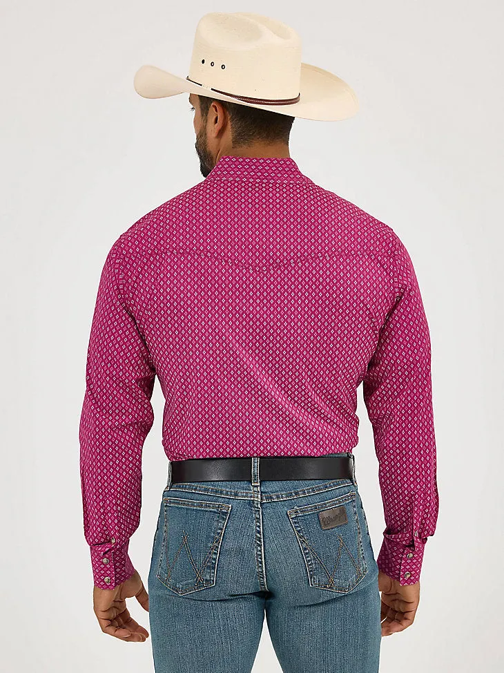 Holiday Casual Wrangler Men's L/S 20X Competition Western Snap Shirt in Sangria Diamonds (Available in Tall Sizes)