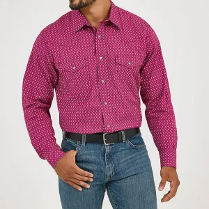 Non Irritating Collar Wrangler Men's L/S 20X Competition Western Snap Shirt in Sangria Diamonds (Available in Tall Sizes)