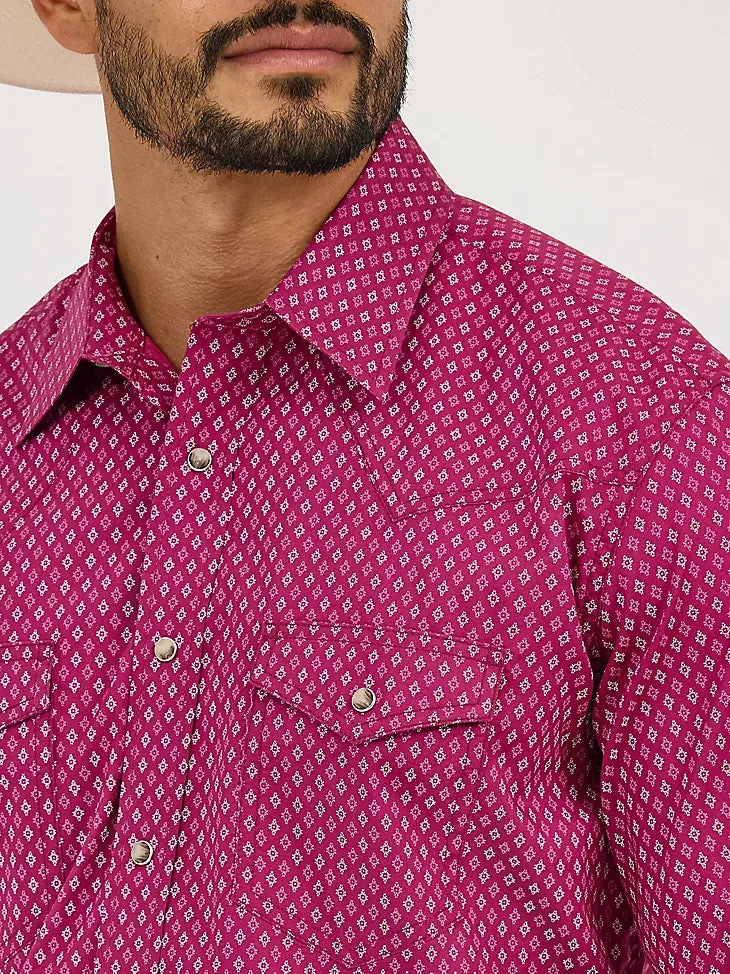 Effortless Wearable Wrangler Men's L/S 20X Competition Western Snap Shirt in Sangria Diamonds (Available in Tall Sizes)