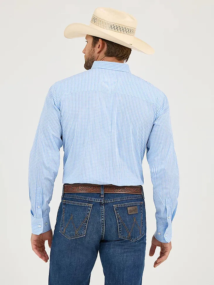 Easy Wear Look Wrangler Men's L/S Cody Johnson Button Down Shirt in Powder Check (Available in Tall Sizes)