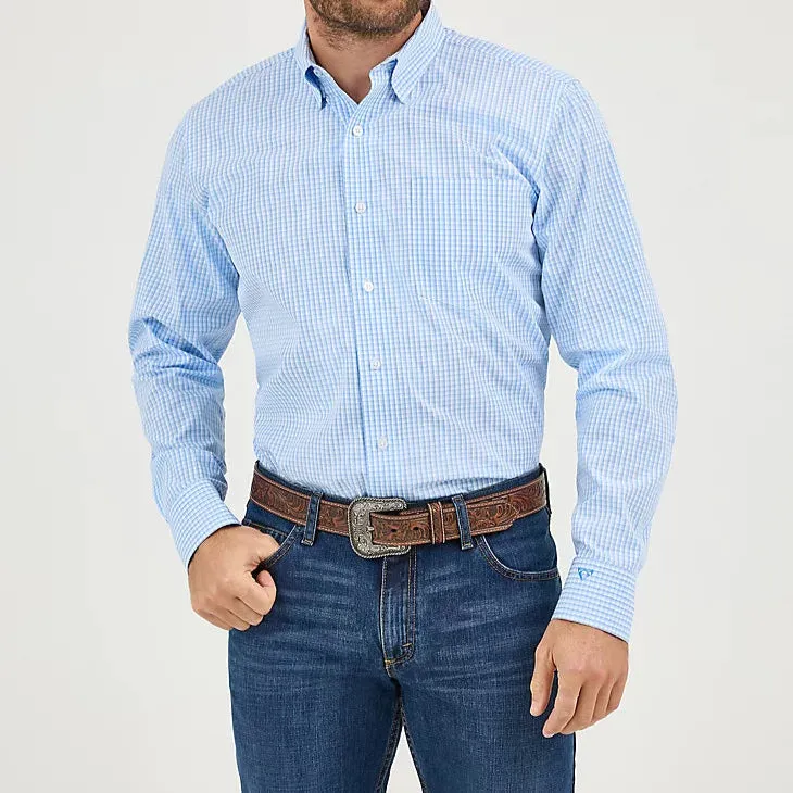 Comfortable and stylish Wrangler Men's L/S Cody Johnson Button Down Shirt in Powder Check (Available in Tall Sizes)