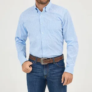 Comfortable and stylish Wrangler Men's L/S Cody Johnson Button Down Shirt in Powder Check (Available in Tall Sizes)