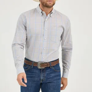 Wrangler Men's L/S Cody Johnson Checkered Plaid Button Down Shirt in Gray Cozy Wear Fit Chilly Day Essentials