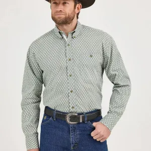 loose but not baggy Layering Options Wrangler Men's L/S George Strait Floral Geometric Button Down Shirt in Grassy Diamonds