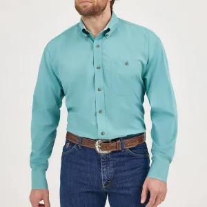 Wrangler Men's L/S George Strait Solid Button Down Shirt in Rich Teal simple design