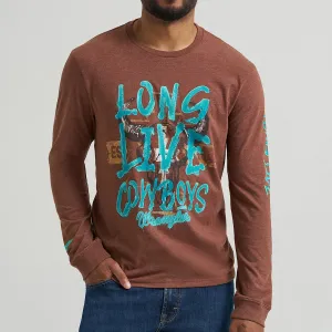 Light Layers Wrangler Men's L/S Long Live Cowboys Front Graphic Tee in Cappuccino Heather