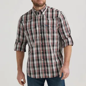 All Purpose Wear Wrangler Men's L/S Plaid Performance Western Snap Shirt in Black & Red