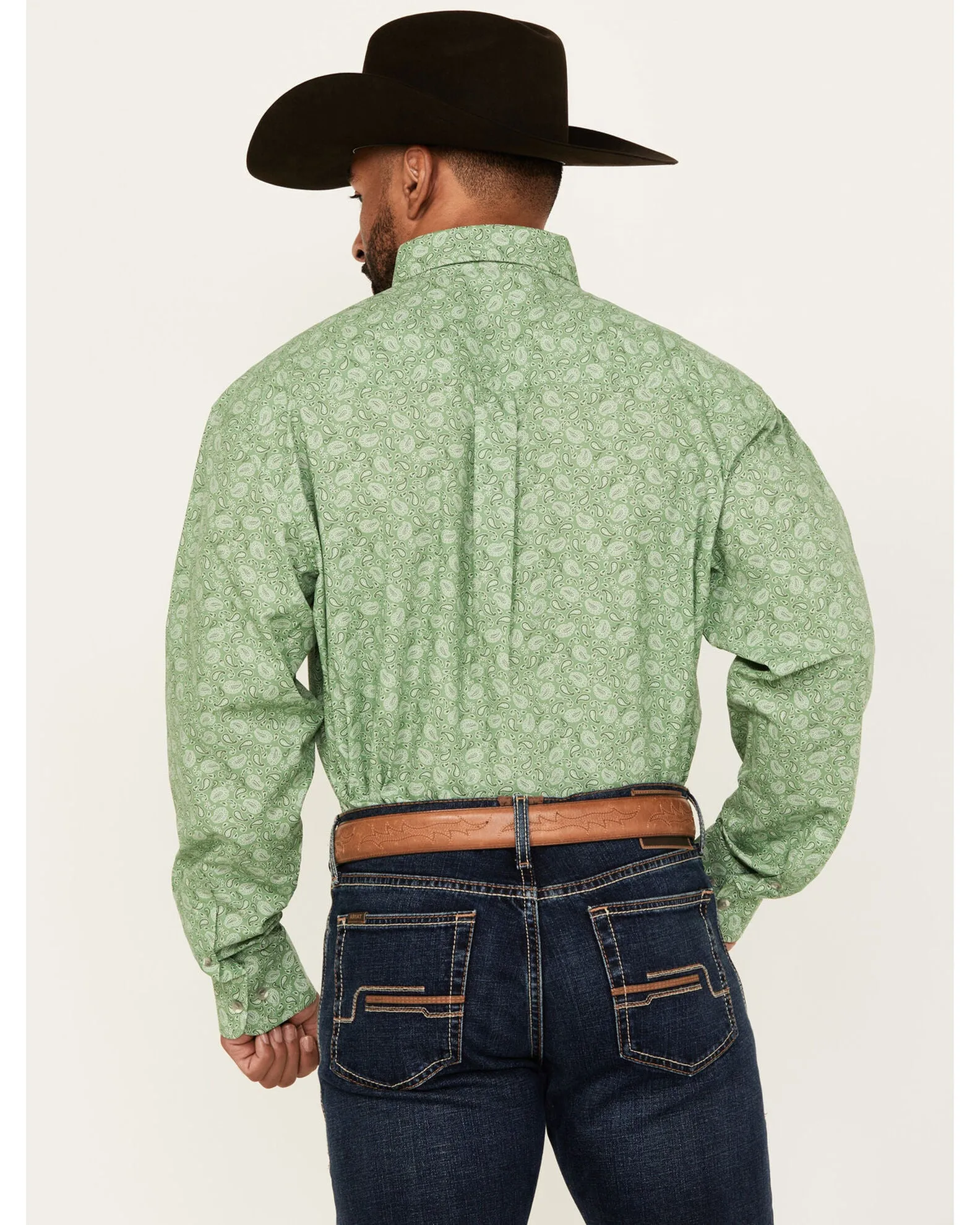 Seam Free Shoulders Adult Wear Wrangler Men's L/S Relaxed Paisley Button Down Shirt in Green