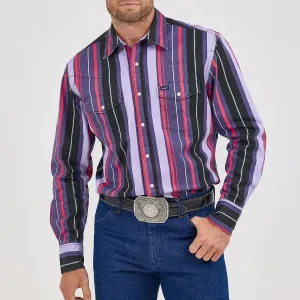 Wrangler Men's L/S Vintage Inspired Brushpopper Western Snap Work Shirt in Violet Stripe Chic Smart
