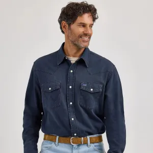 High Density Weave Wrangler Men's L/S Vintage Inspired Western Snap Work Shirt in Midnight