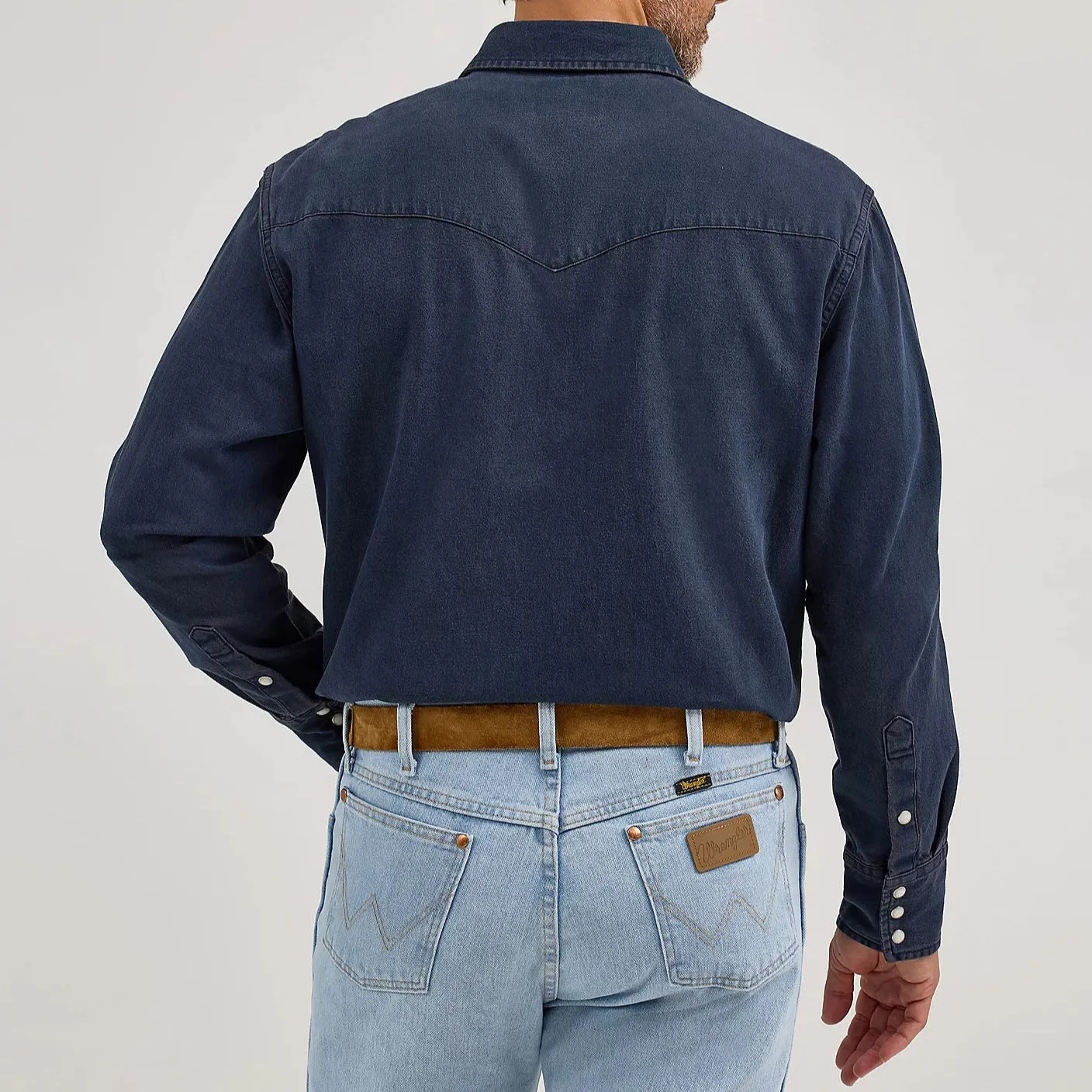 Wrangler Men's L/S Vintage Inspired Western Snap Work Shirt in Midnight Workout