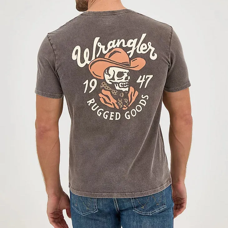 Wrangler Men's Mineral Wash Graphic Logo T-Shirt in Ganache Anti Static Finish Summer cool