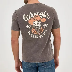 Wrangler Men's Mineral Wash Graphic Logo T-Shirt in Ganache Anti Static Finish Summer cool