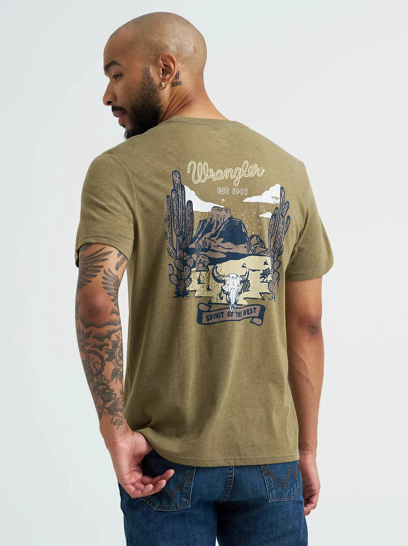 Wrangler Men's Spirit of the West Graphic T-Shirt in Burnt Olive Breathable Performance Fit