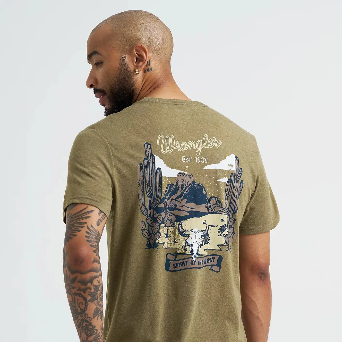 OdorResistantTechnology Wrangler Men's Spirit of the West Graphic T-Shirt in Burnt Olive