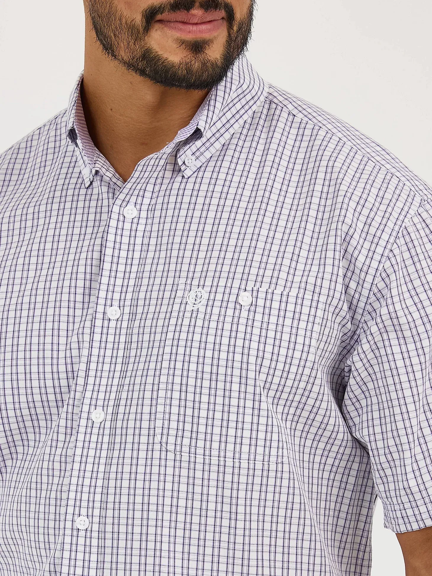 Travel convenience Premium Cotton Blend Wrangler Men's S/S George Strait Checkered Button Down Shirt in Violet Check