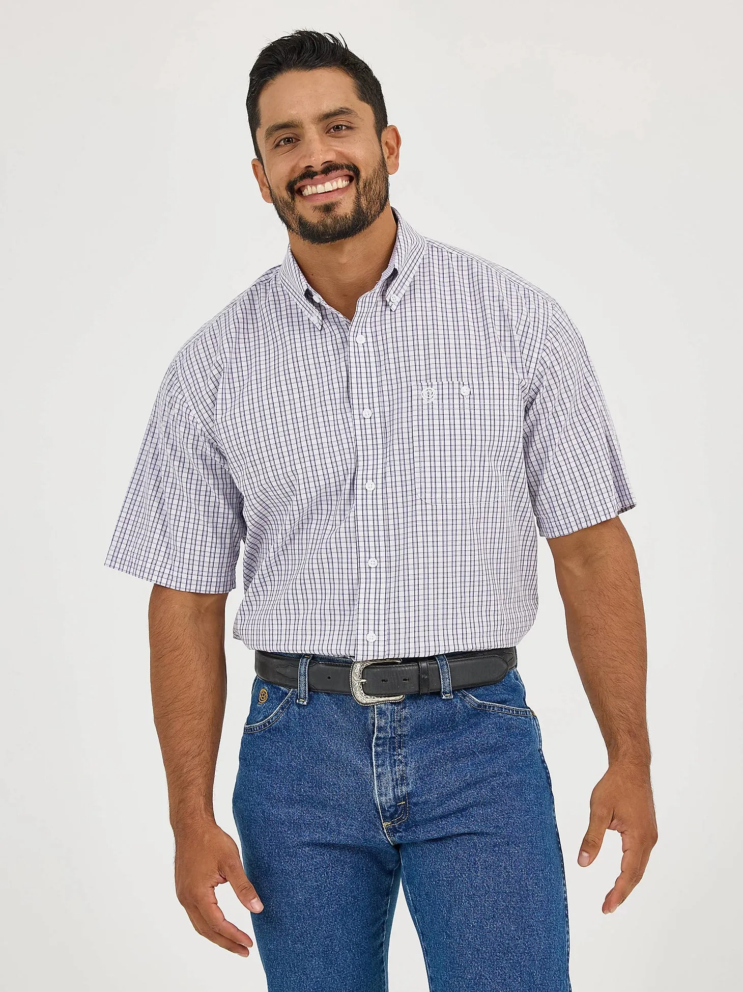 Sleeveless Wrangler Men's S/S George Strait Checkered Button Down Shirt in Violet Check