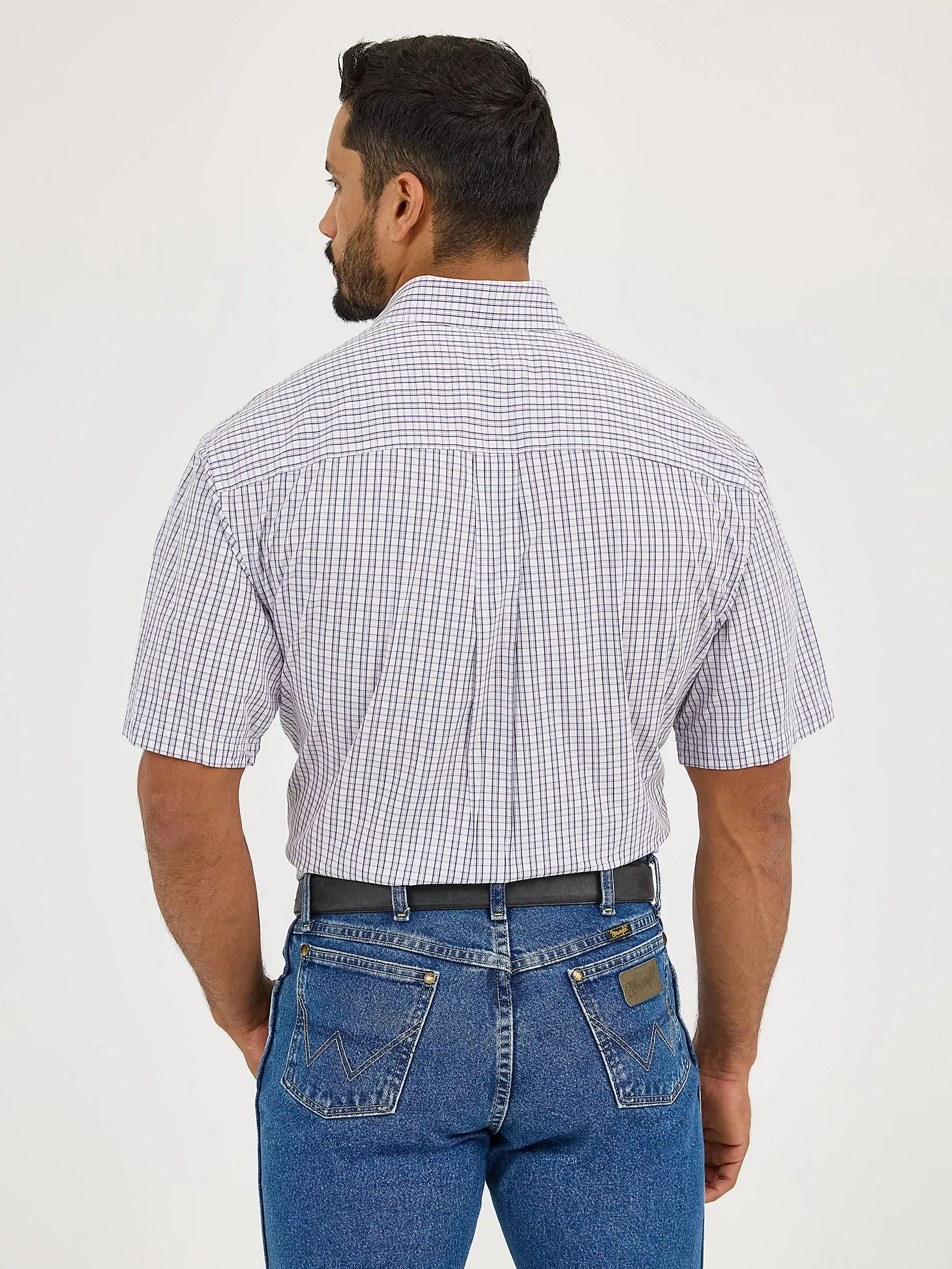 Wrangler Men's S/S George Strait Checkered Button Down Shirt in Violet Check Festival wear