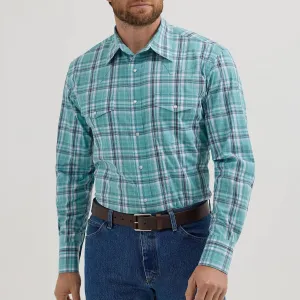 Wrangler Men's Wrinkle Resist L/S Plaid Western Snap Shirt in Mint Chilly Weather Style