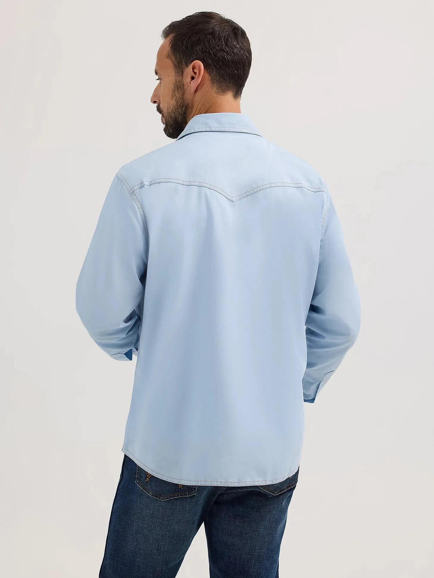Cozy Waistband Wrangler Retro Men's L/S Premium Western Snap Shirt in Ice Blue (Available in Tall Sizes)