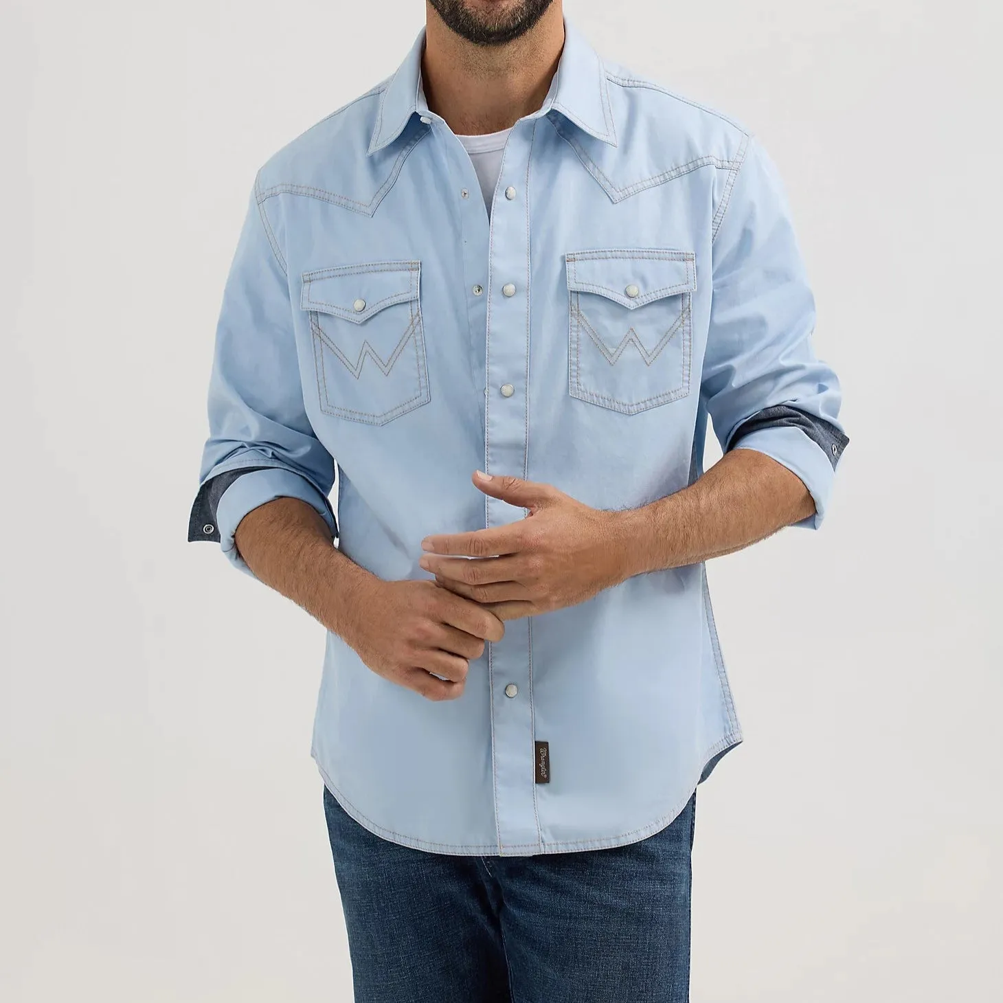 Wrangler Retro Men's L/S Premium Western Snap Shirt in Ice Blue (Available in Tall Sizes) Perfect Comfort Wear All Day Flex