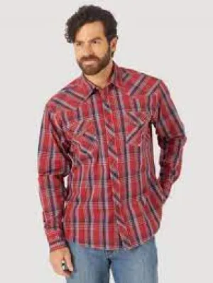 Roomy Comfort Wrangler Western 20X Long Sleeve Shirt- Red, Blue, and White Plaid