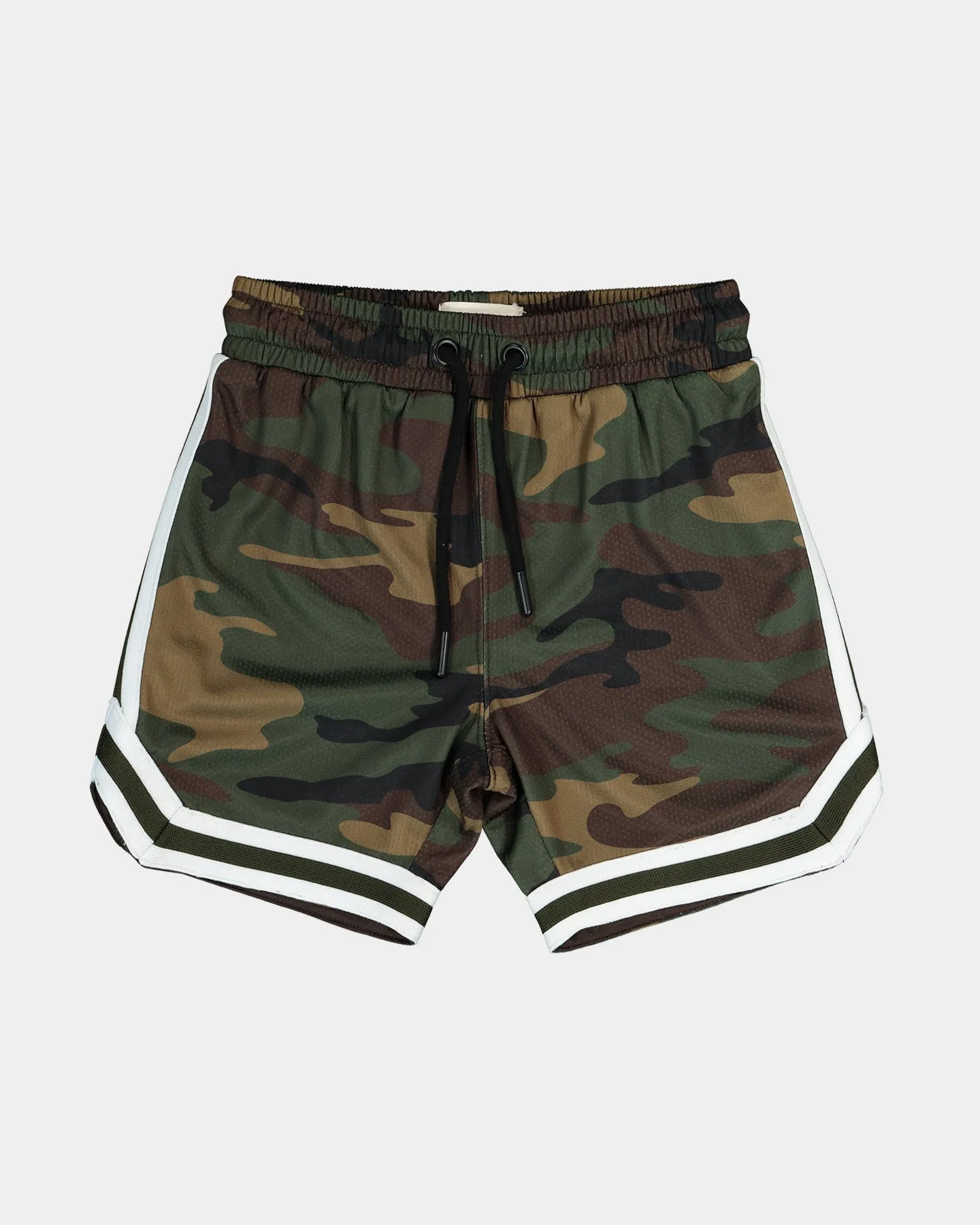 Body Contouring Stain Resistant Treatment EN ES Kid's Mini Basketball Short Camo