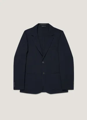 Men's Textured Wool Blazer in Navy Windproof Hood
