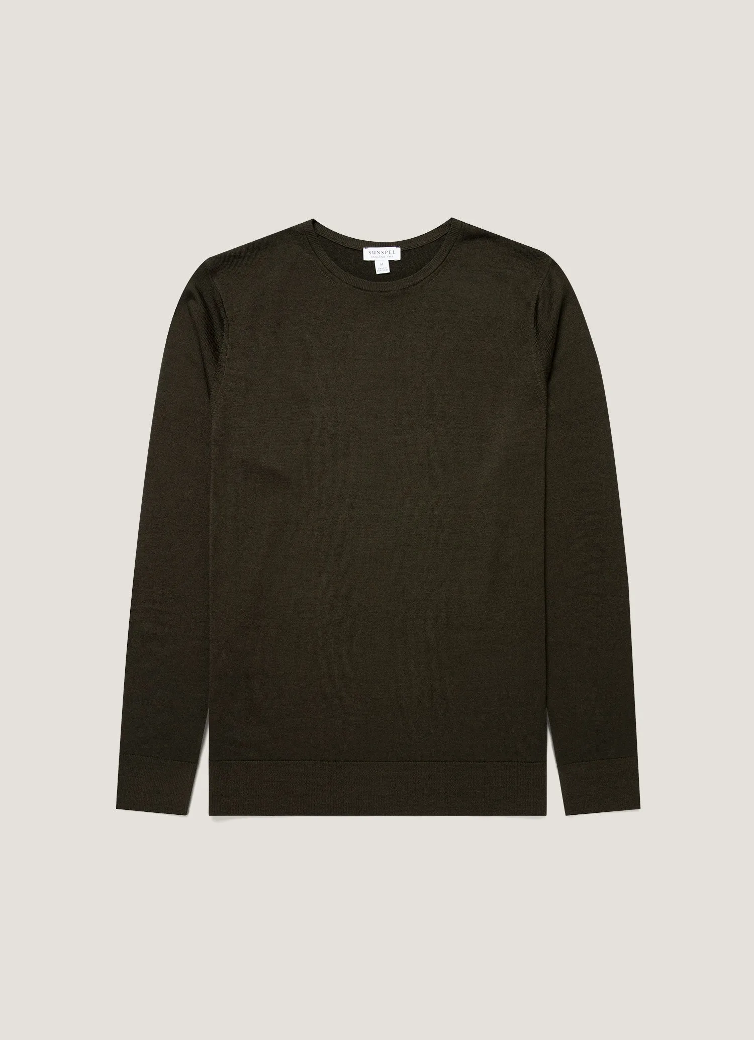 Men's Extra-Fine Merino Crew Neck in Dark Green Tubular Knit Structure Low Impact Manufacturing