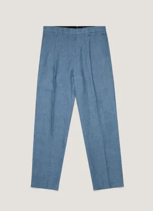 Essential Layer Work Friendly Men's Pleated Linen Trouser in Soft Denim Melange