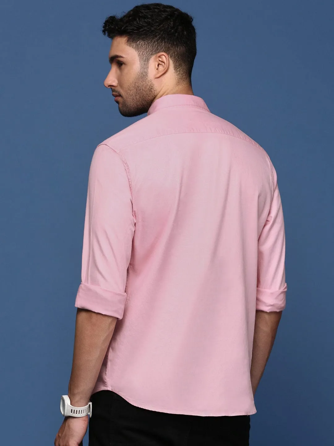 Men's Pink Solid Cotton Standard Slim Fit Casual Shirt Quiet Luxury LowMaintenanceFabric