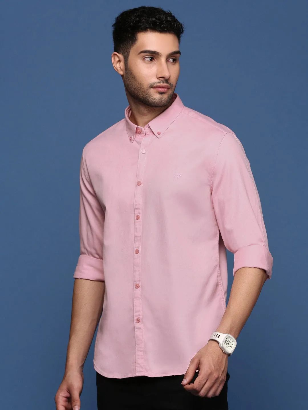 AbrasionResistantClothing Men's Pink Solid Cotton Standard Slim Fit Casual Shirt