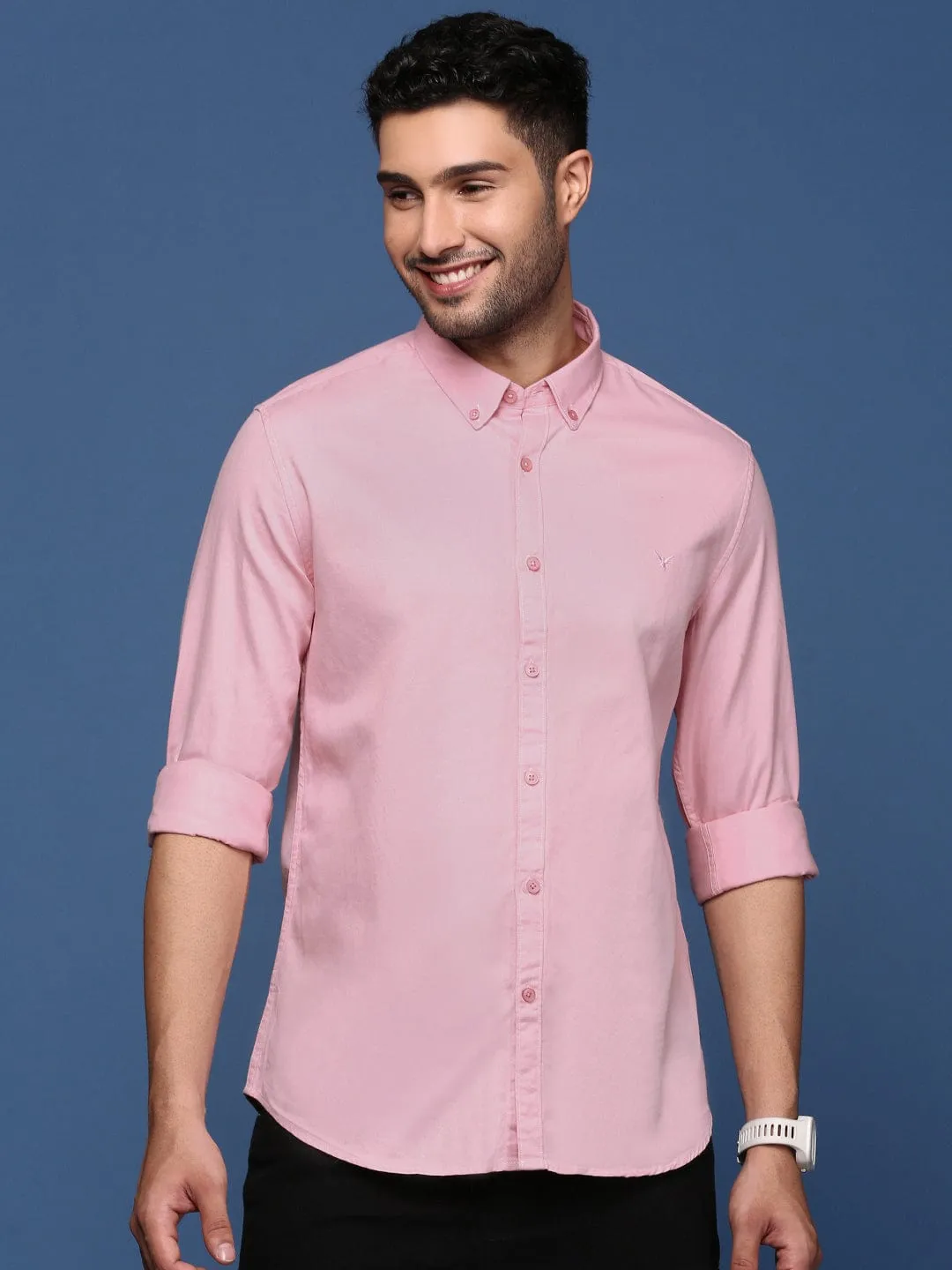 Men's Pink Solid Cotton Standard Slim Fit Casual Shirt Icon Fit