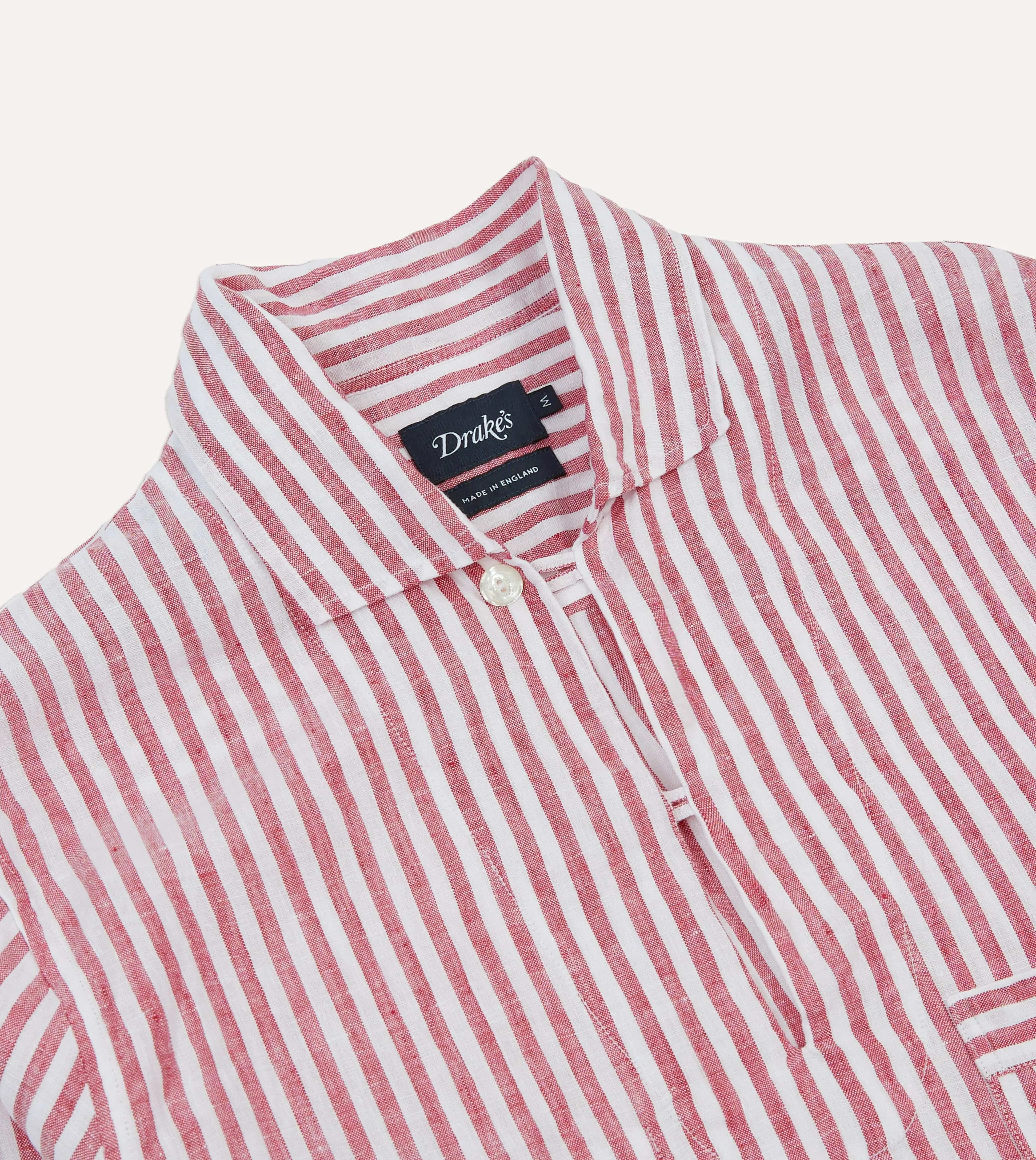 Short Sleeve Tear Resistant Red Stripe Linen Smock Shirt