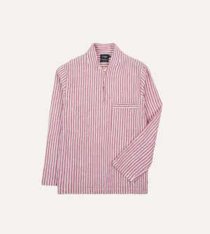 Red Stripe Linen Smock Shirt Comfortable Layer