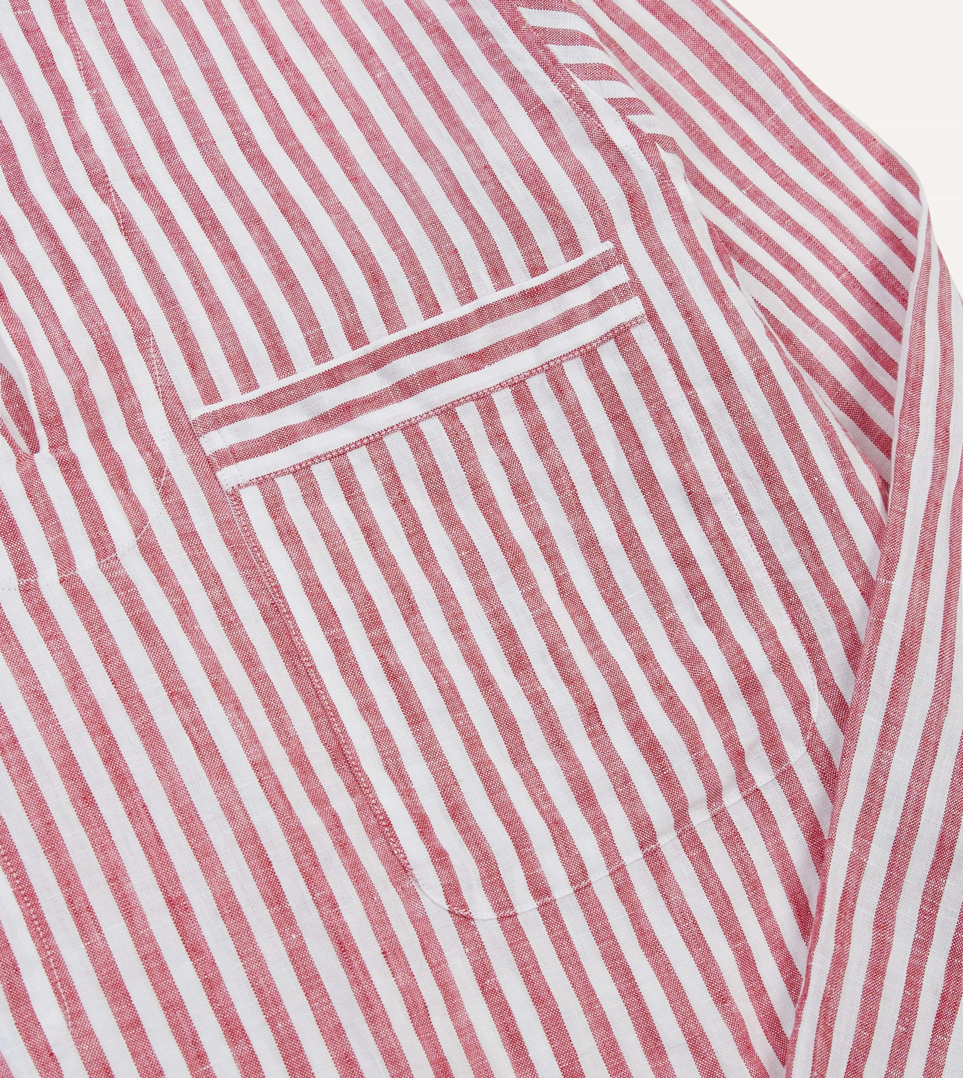 Red Stripe Linen Smock Shirt Sporty Layer